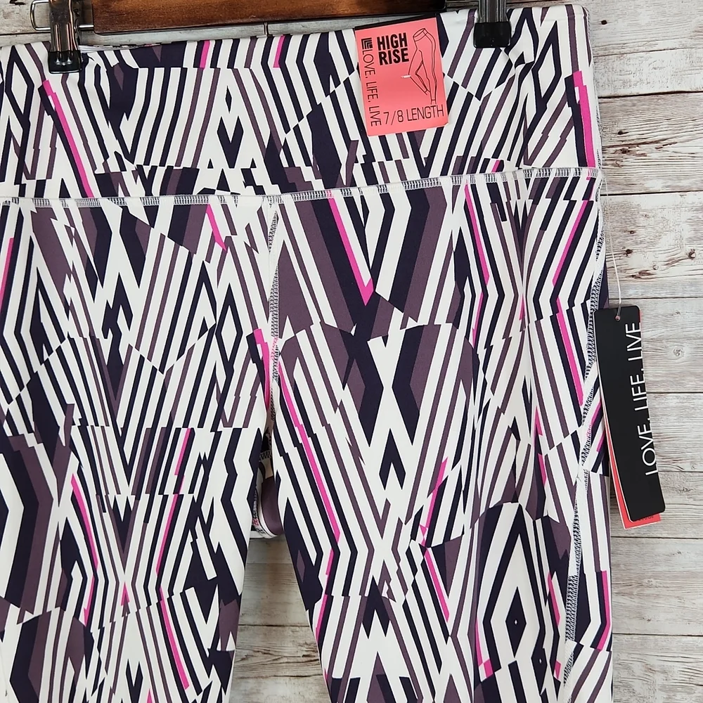 NWT, Love, Life, Live, Women's Multicolor yoga pants7/8 Length high rise, Sz L/G - Picture 3 of 9